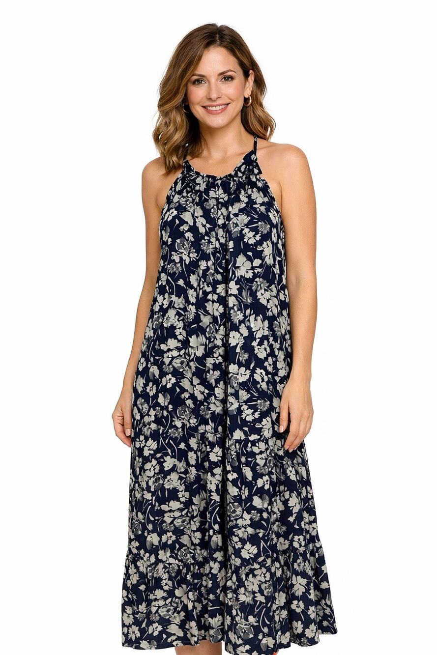 LOFT Outlet Women’s Floral Halter Maxi Dress Navy Blue Size Small